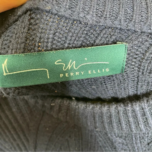 Perry Ellis Mens Merino Wool Blend Cable Knit Sweater pullover large striped - Picture 8 of 8